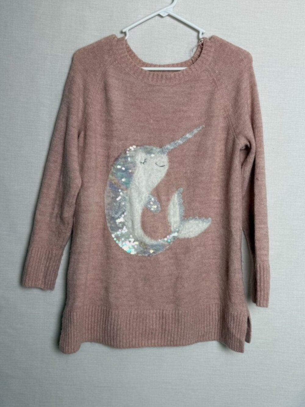 LC Lauren Conrad Sweater Womens M Pink Narwhal Sequin Sparkle Tunic Pullover
